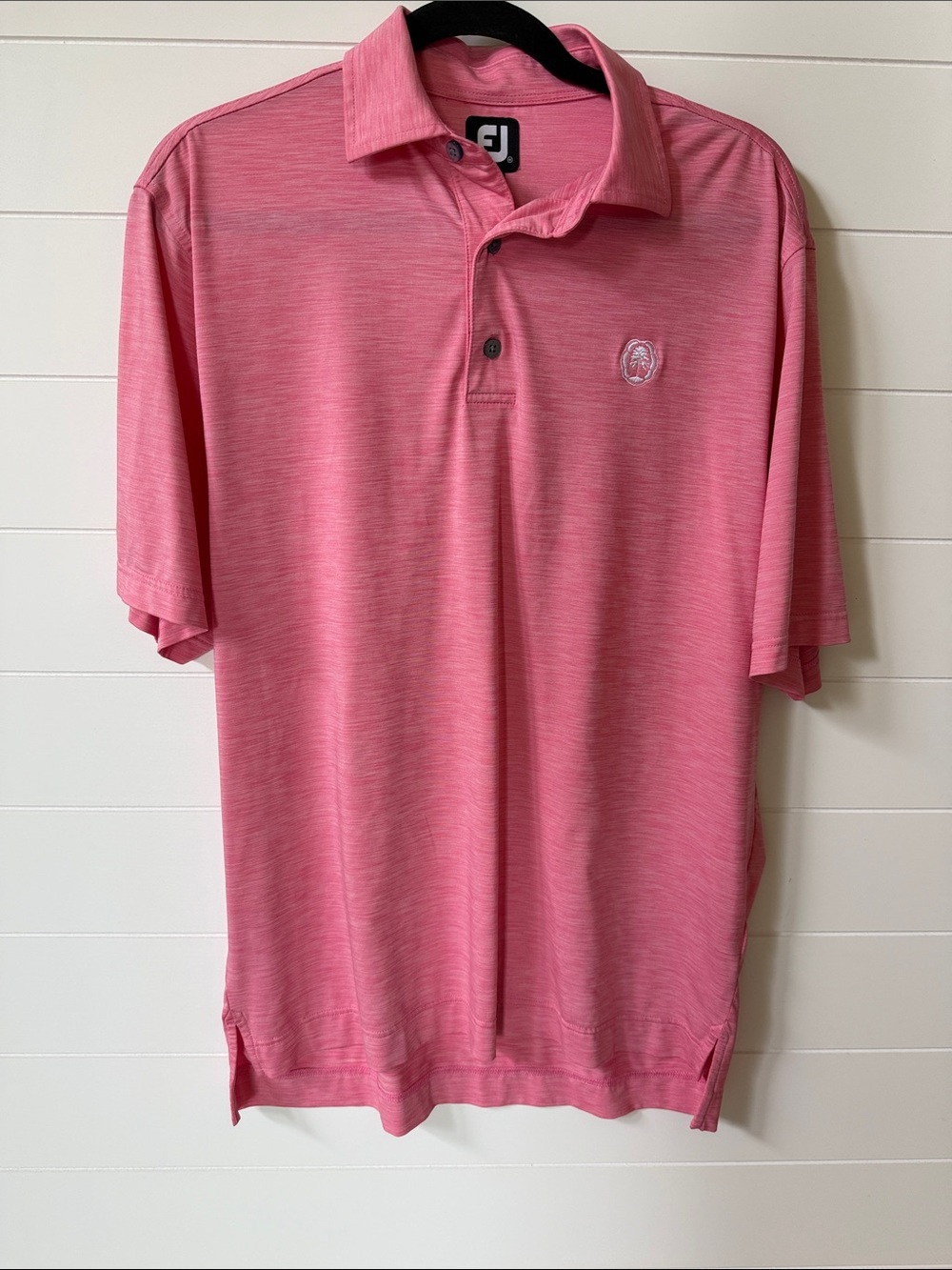 FootJoy Men's Heathered Coral Pink Golf Polo - Picture 1 of 8